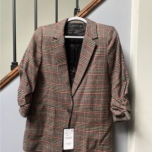 Zara Woman Black and Red Plaid Blazer